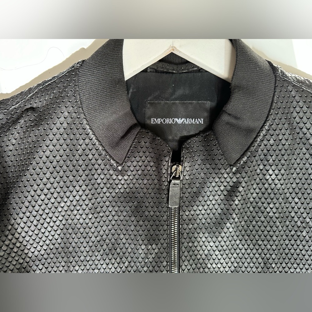EMPORIO ARMANI / Black Eco Leather Bomber Men’s Jacket - Picture 6 of 8